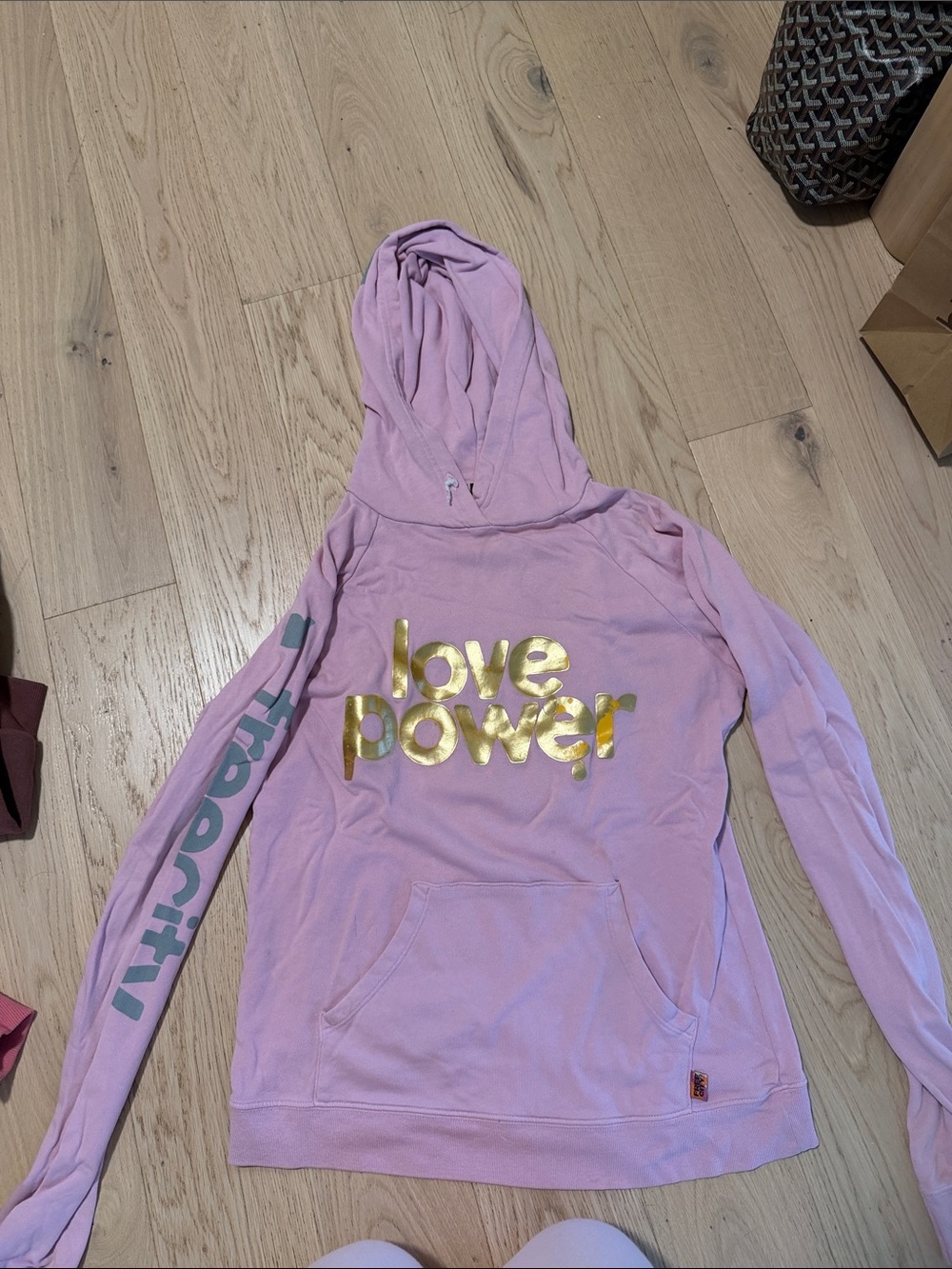 Pink "Love Power" Hooded Pullover Sweatshirt from Free City